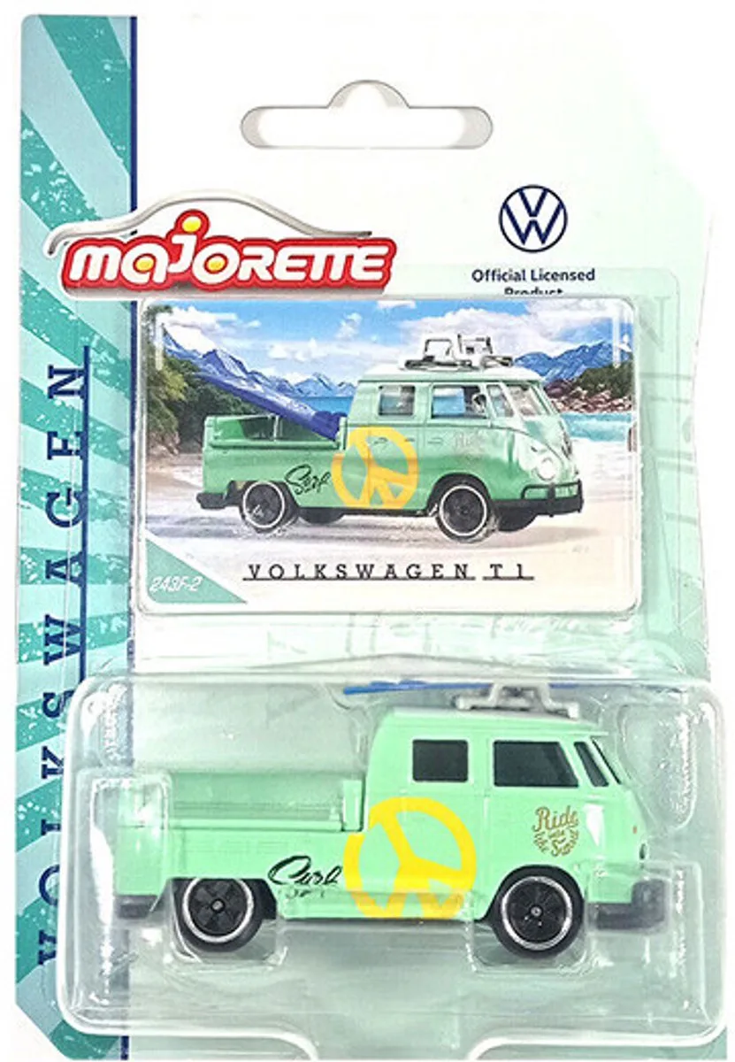 VW T1 PICKUP SURFPLANK LICHTGROEN VW ORGINALS PREMIUM 1:63 VINTAGE de Majorette en Vert clair – photo du produit