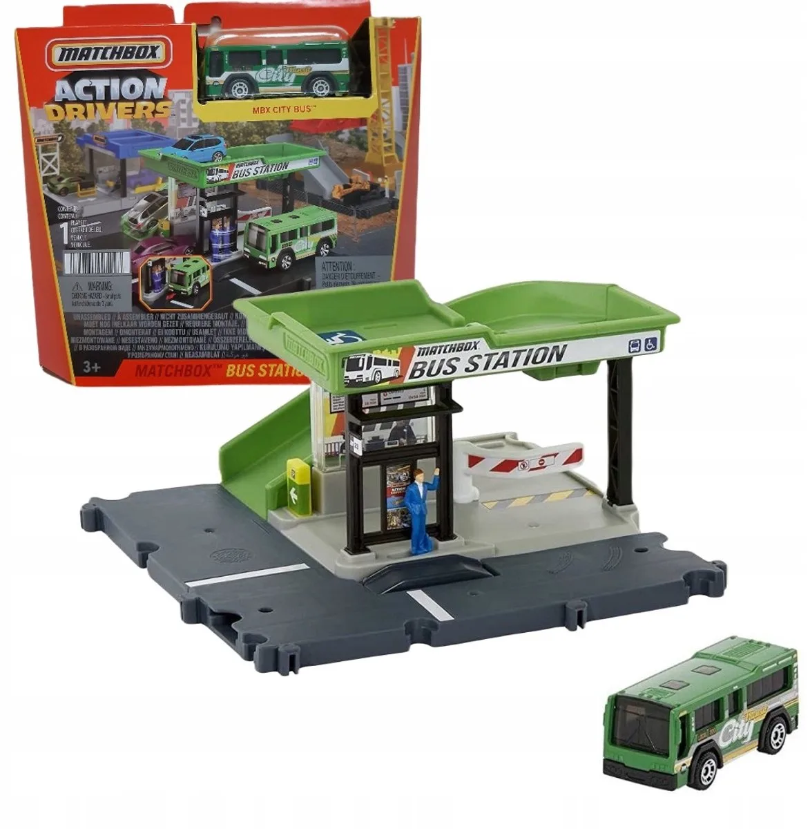 Action Drivers Busstation Speelset met Autobus de Matchbox en Vert – photo du produit