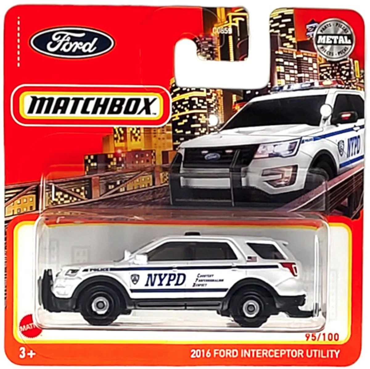 FORD INTERCEPTOR UTILITY 2016 NYPD POLICE 95-100 1:64 METAL von Matchbox in Weiß – Produktfoto