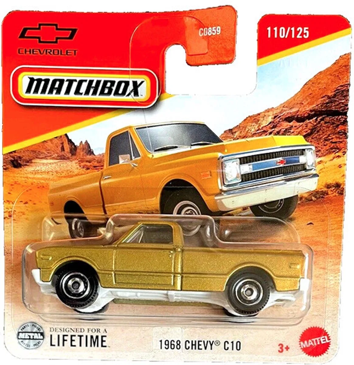 MATCHBOX 1968 CHEVY C10 110/125 1:64 CHEVROLET PICKUP USA SHORT CARD de Matchbox en Gold metalic – photo du produit