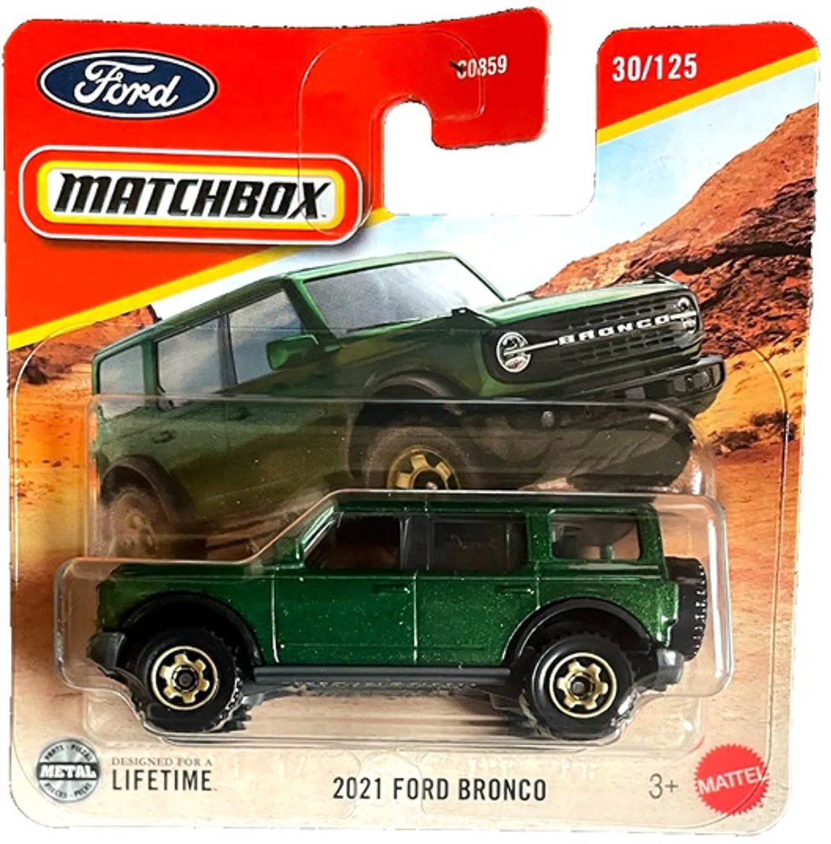 MATCHBOX 2021 FORD BRONCO 30/125 1:64 METAL SHORT CART de Matchbox en Metalic green – photo du produit