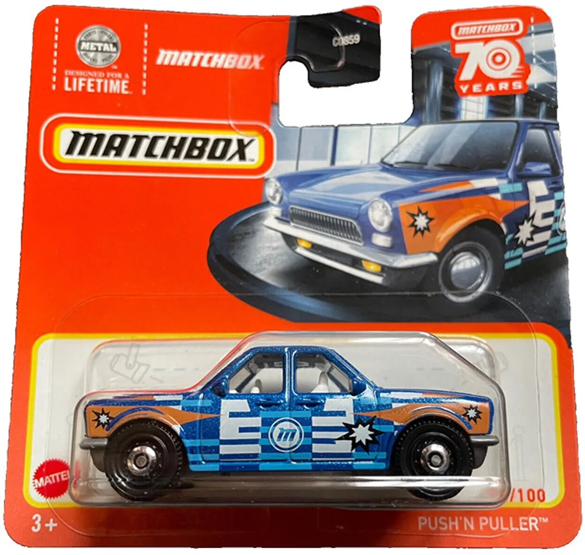 MATCHBOX 53/100 PUSH'N PULLER M BLUE METALIC 1:64 SHORT CARD de Matchbox en Blue metalic m – photo du produit
