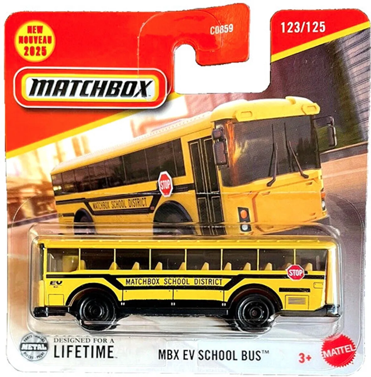 MBX EV SCHOOL BUS USA YELLOW 123/125 1:64 SHORT CARD 2025 de Matchbox en Yellow bus usa – photo du produit