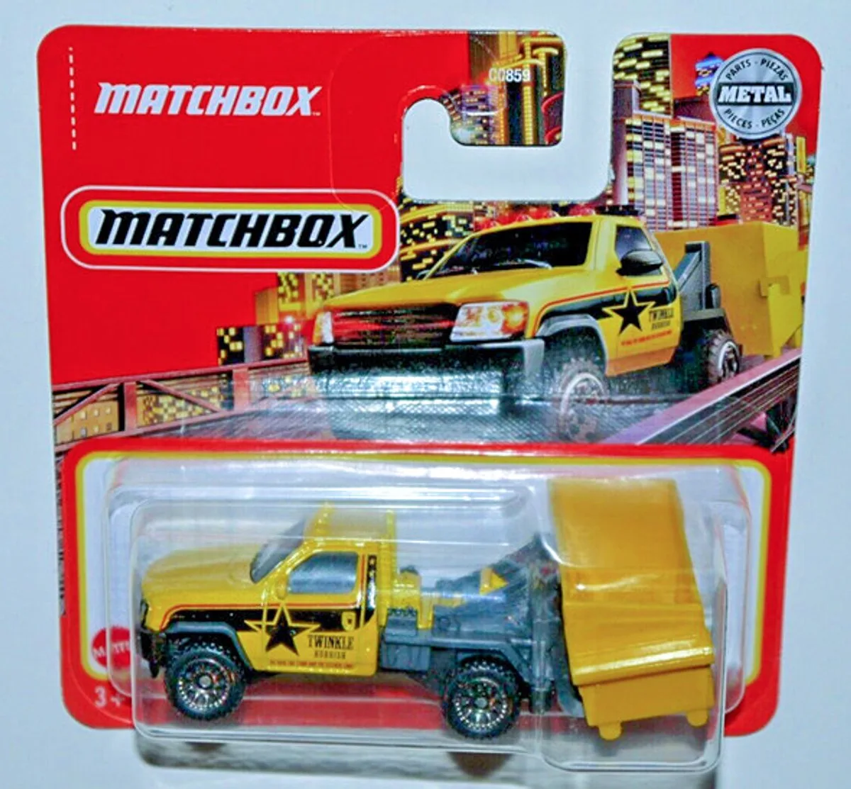 MBX GARBAGE SCOUT TWINKLE RUBBISH TRUCK MATCHBOX 1:64 24/100 de Matchbox en Jaune – photo du produit
