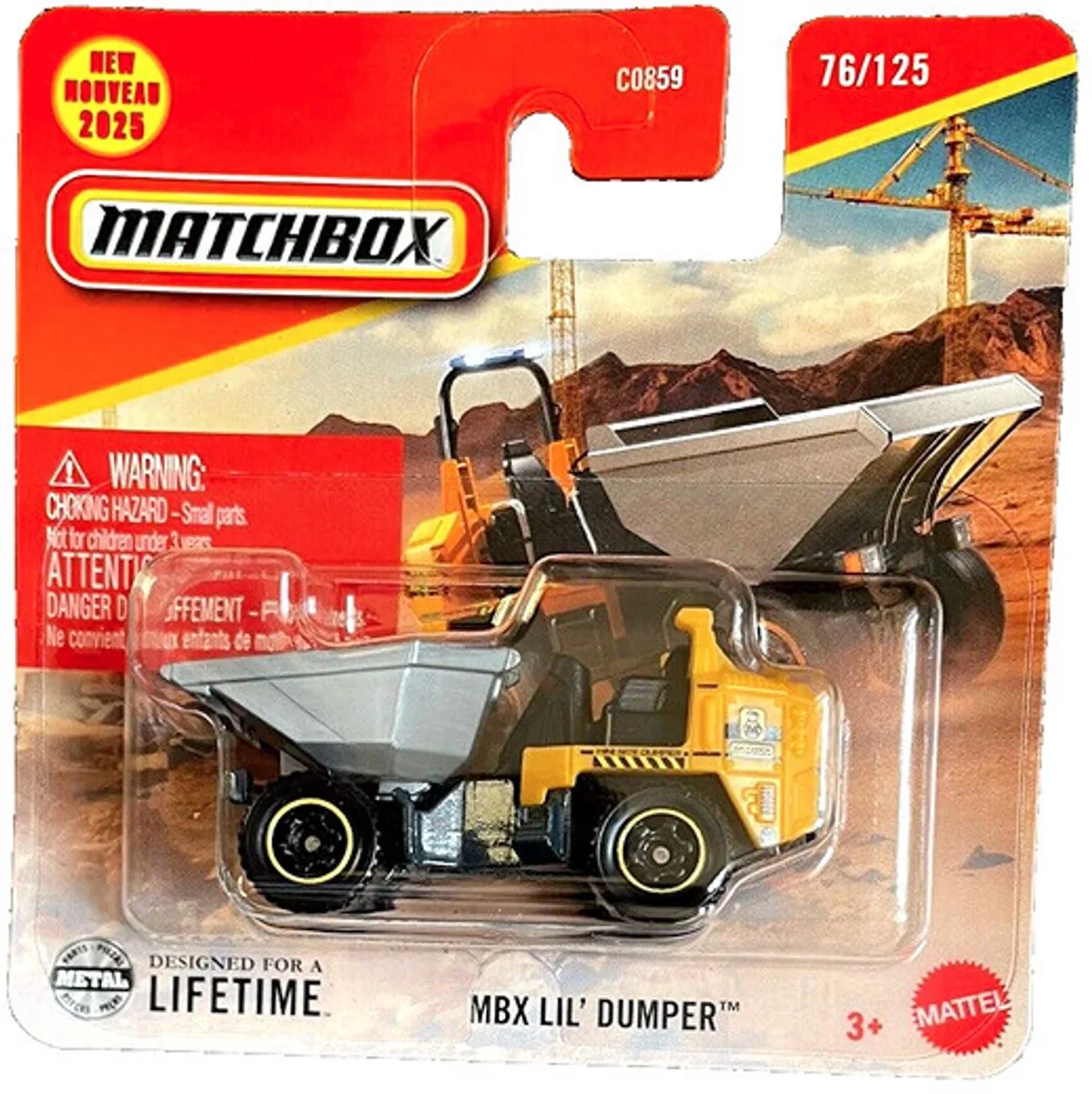MBX LIL DUMPER 76-125 KIEPER (JBR20) 1:64 METAL SHORT CARD de Matchbox en Yellow grey – photo du produit
