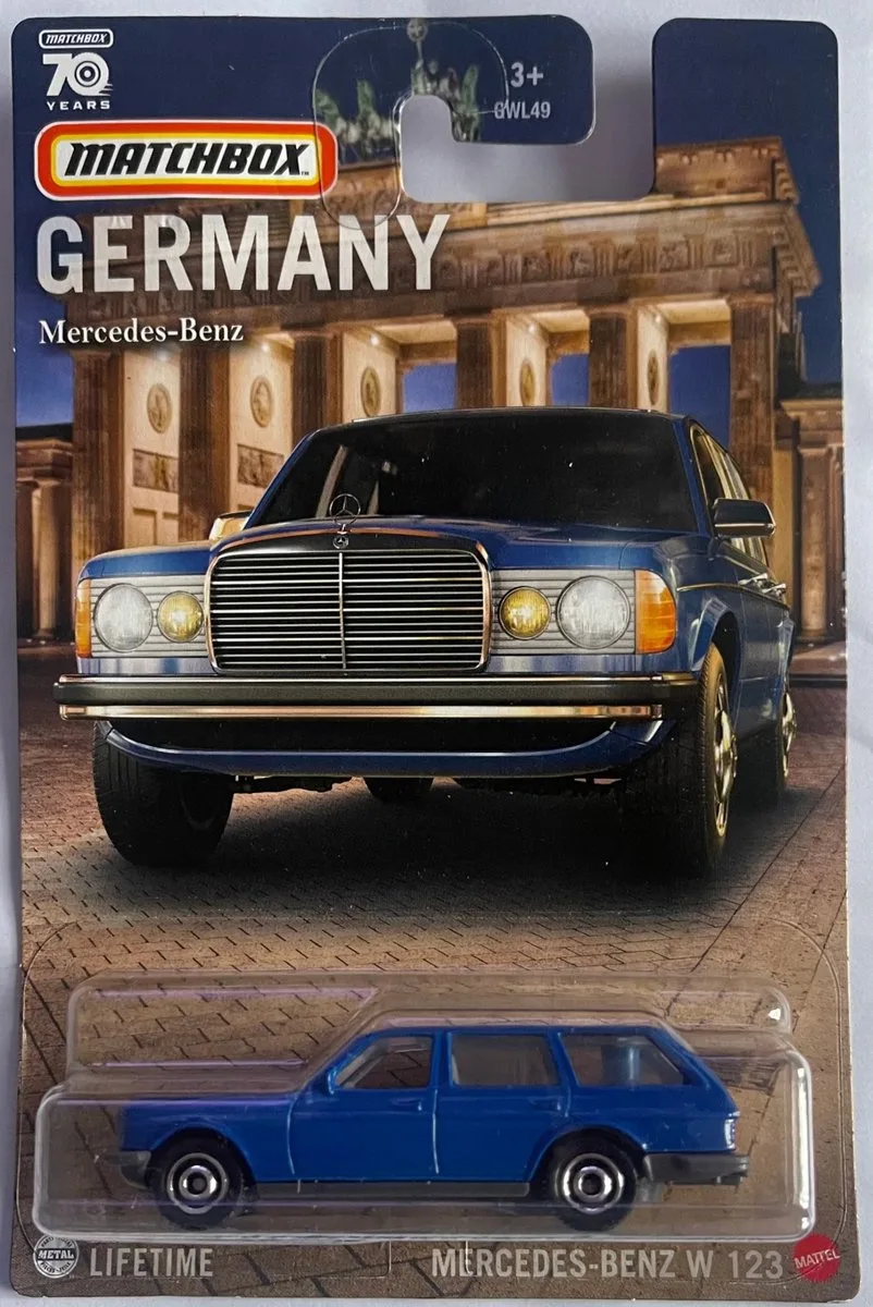 Mercedes-Benz W123 70 jaar Duitsland - Schaal 1:64 de Matchbox en Bleu – photo du produit