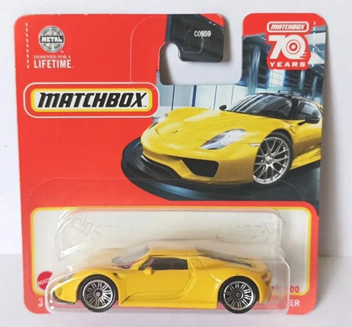 PORSCHE 918 SPYDER 77-100 (HLC88) 1:64 METAL från Matchbox i Gul – produktbild