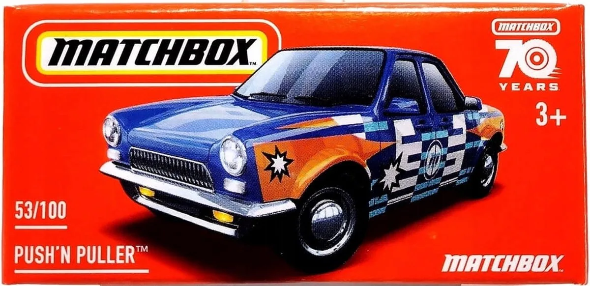 Push'N Puller Auto - 1:64 Schaal - 7 cm fra Matchbox i Mørkeblå – produktbillede