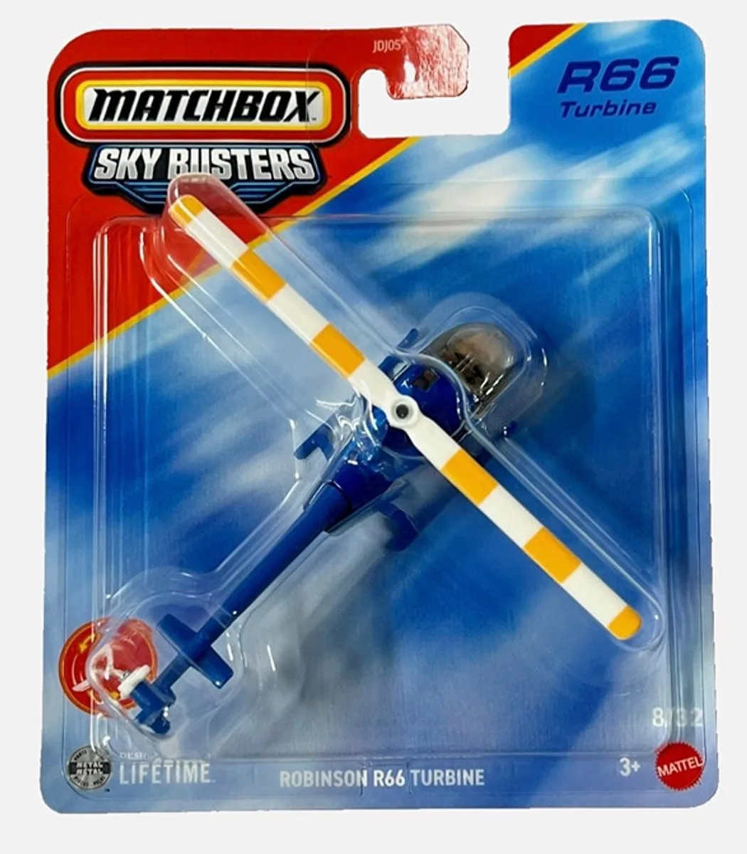 SKY BUSTERS ROBINSON R66 TURBINE HELICOPTER 25/32 MATCHBOX 1:64 METAL LONG CART 2025 by Matchbox in Blue silber – product photo