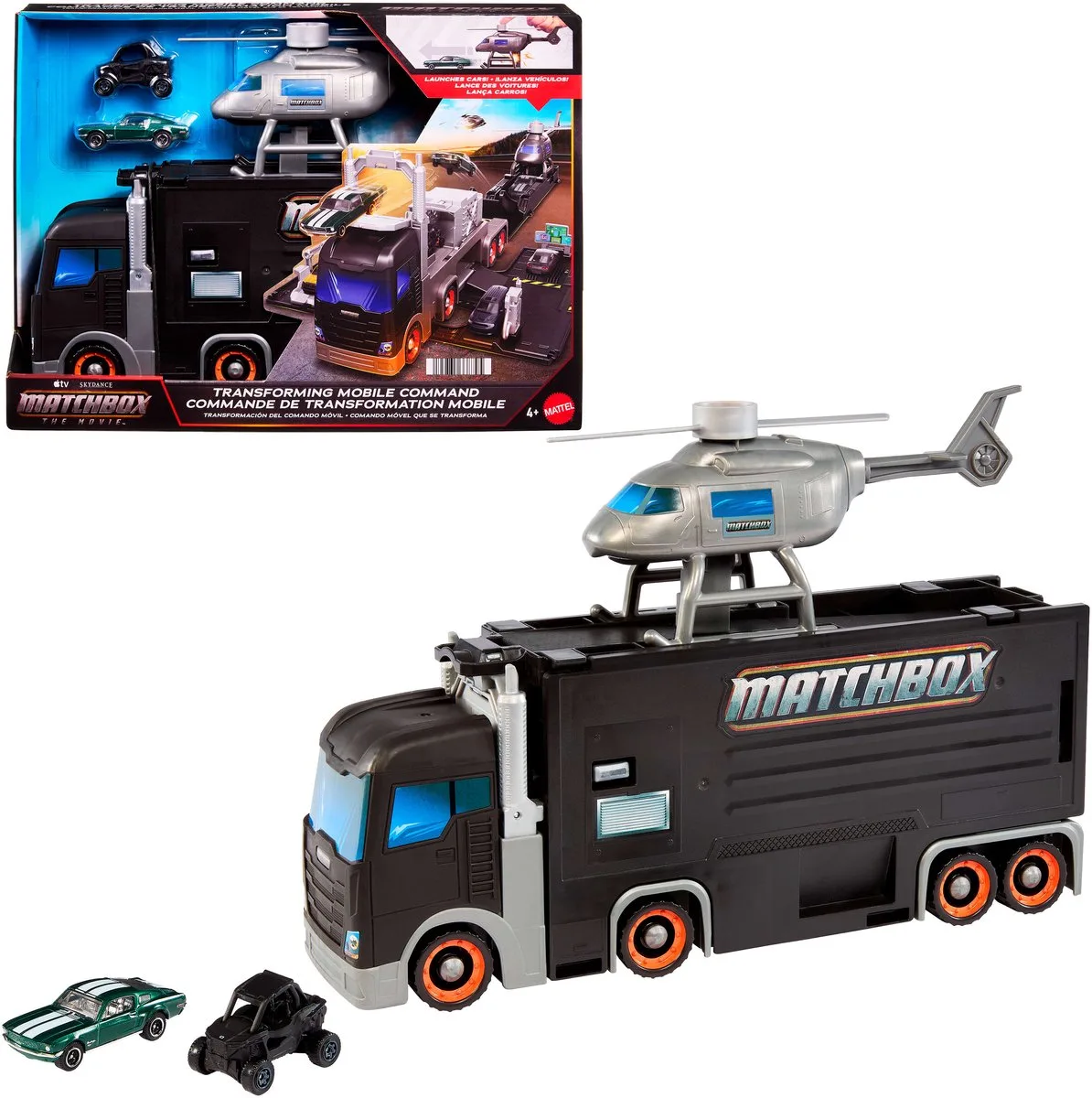 The Movie Transformerend mobiel commandocentrum - met helikopter en 2 metalen auto's de Matchbox en Multicolore – photo du produit