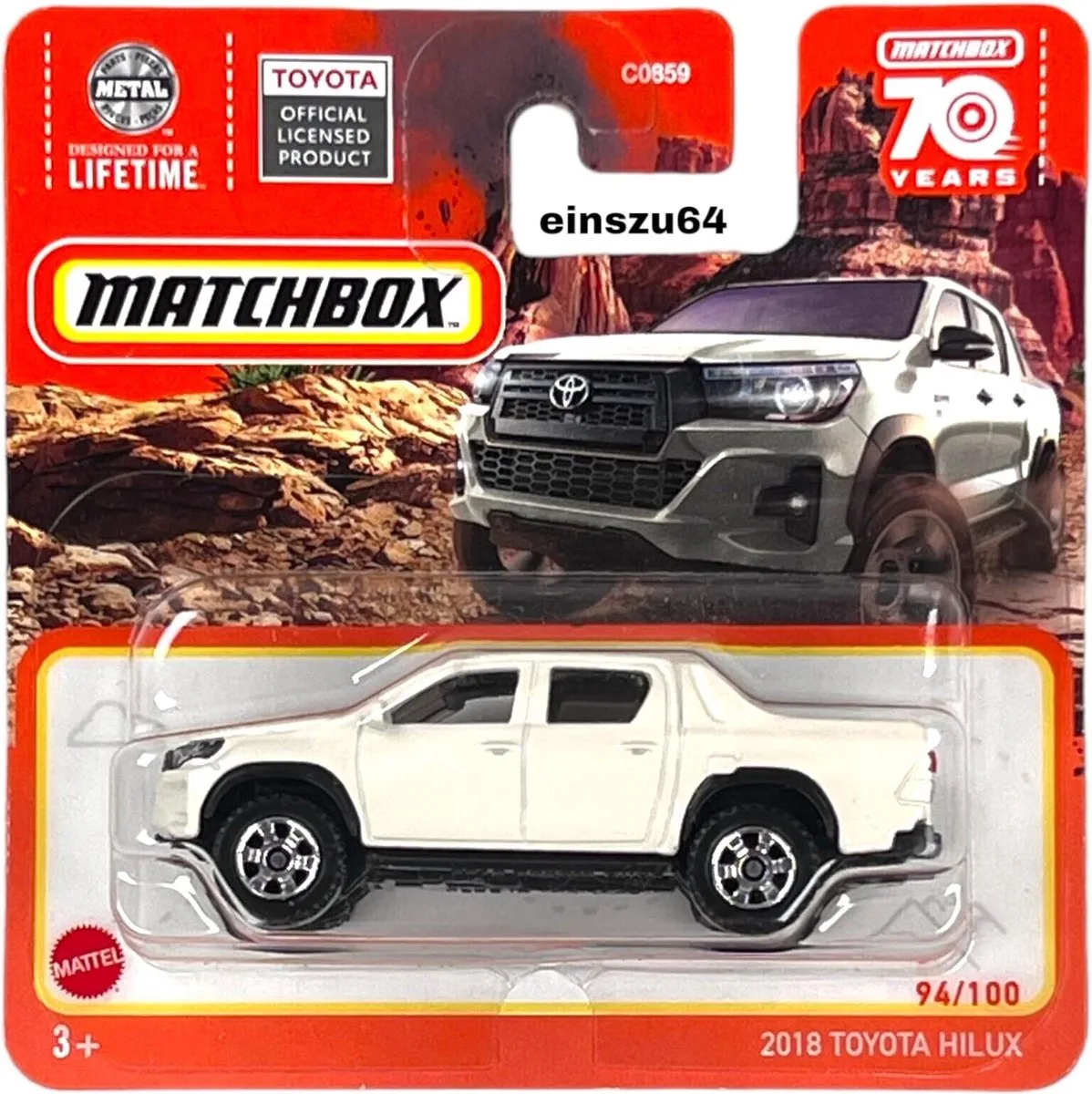TOYOTA HILUX 2018 METALLIC WHITE (1:64) van Matchbox in Metalic white – productfoto