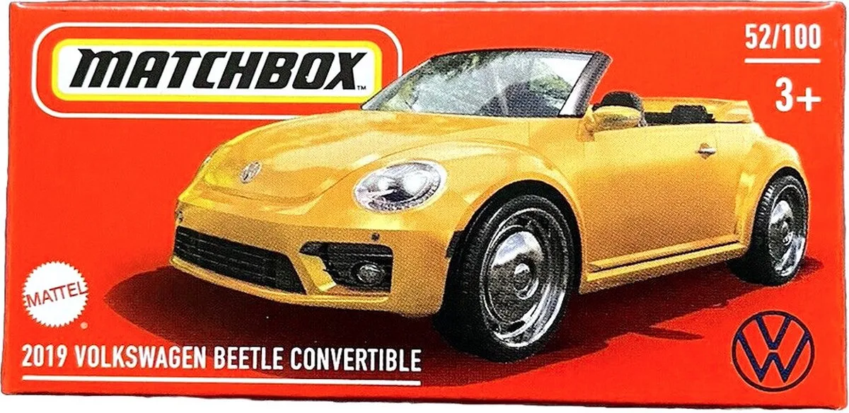 VOLKSWAGEN BEETLE 2019 CONVERTIBLE 52/100 MATCHBOX 1:64 CABRIO fra Matchbox i Gul – produktbillede