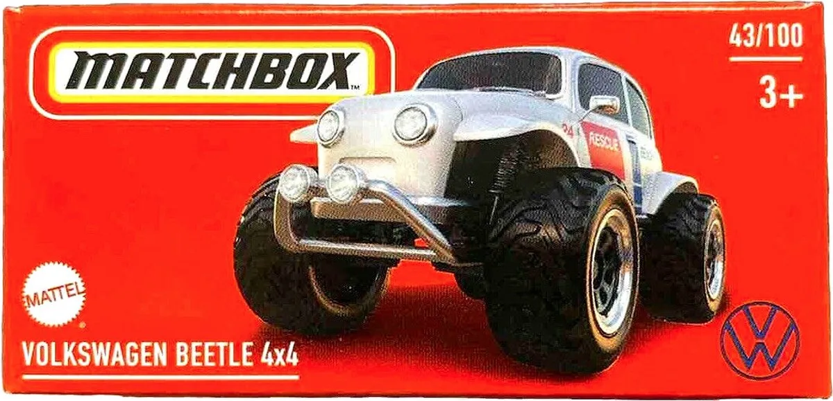 VOLKSWAGEN BEETLE 4x4 43/100 MATCHBOX 1:64 POWER GRABS MBX fra Matchbox i Sølv, Hvid – produktbillede