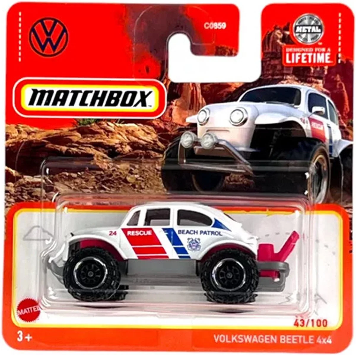 VOLKSWAGEN BEETLE KEVER BEACH PATROL4x4 MATCHBOX 1:64 43-100 fra Matchbox i Hvid – produktbillede