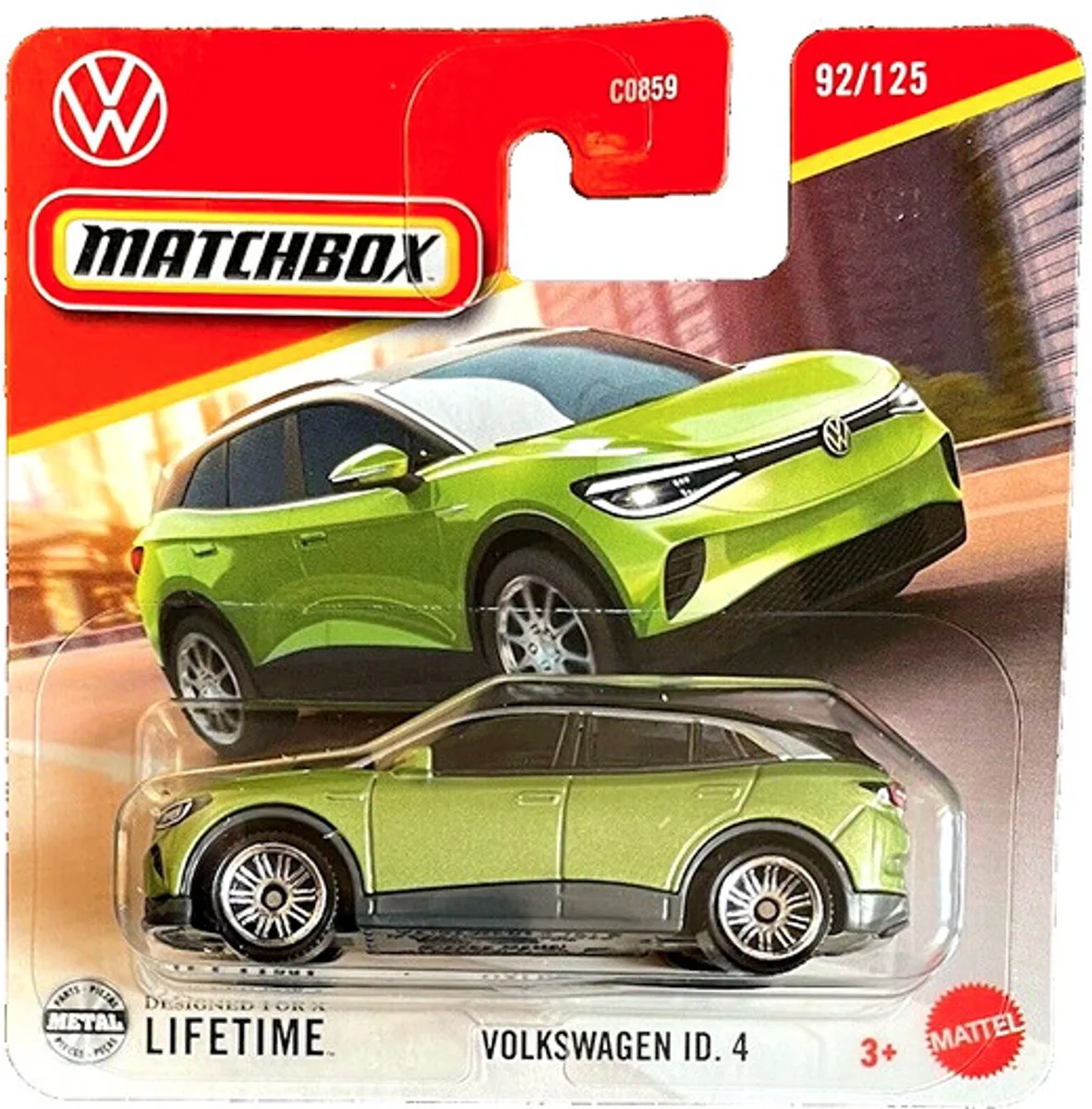VOLKSWAGEN ID 4 APPLE GREEN METAL 92/125 1:64 SHORT CARD 2025 fra Matchbox i Aplle green – produktbillede