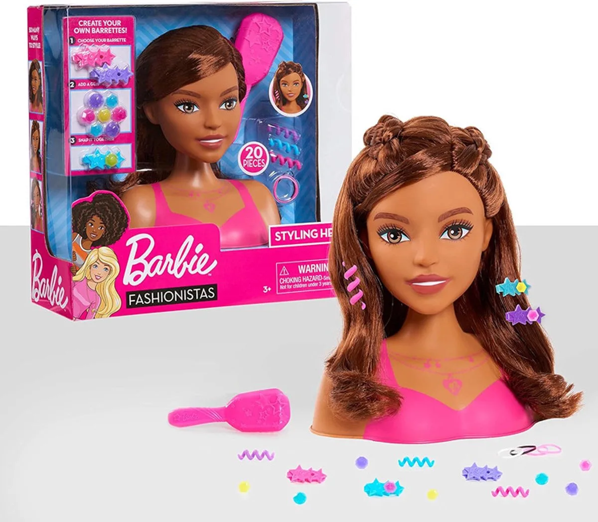 BARBIE STYLING HEAD BROWN HAIR KAPHOOFD 20Pieces (62570/625273) de Mattel en Multicolore – photo du produit