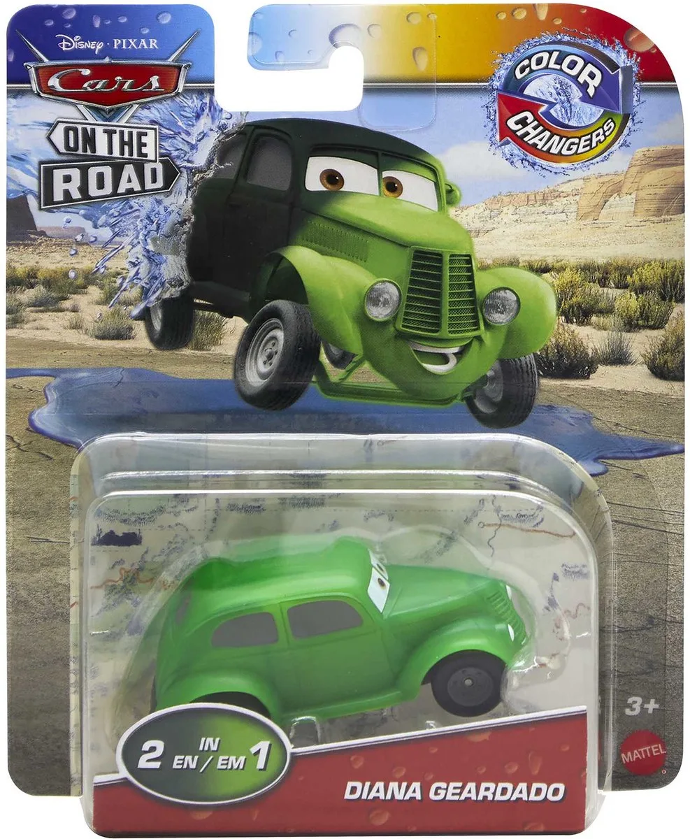 Disney Cars auto Diana Geardado Cars movie On The Road voertuig Color Changers - afmeting 8 cm schaal 1:55 von Mattel in Grün – Produktfoto