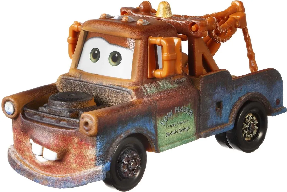 Disney Cars auto Mater - Takel voertuig Cars Light Up Car - afmeting 8 cm schaal 1:55 fra Mattel i Blå, Grøn, Orange – produktbillede