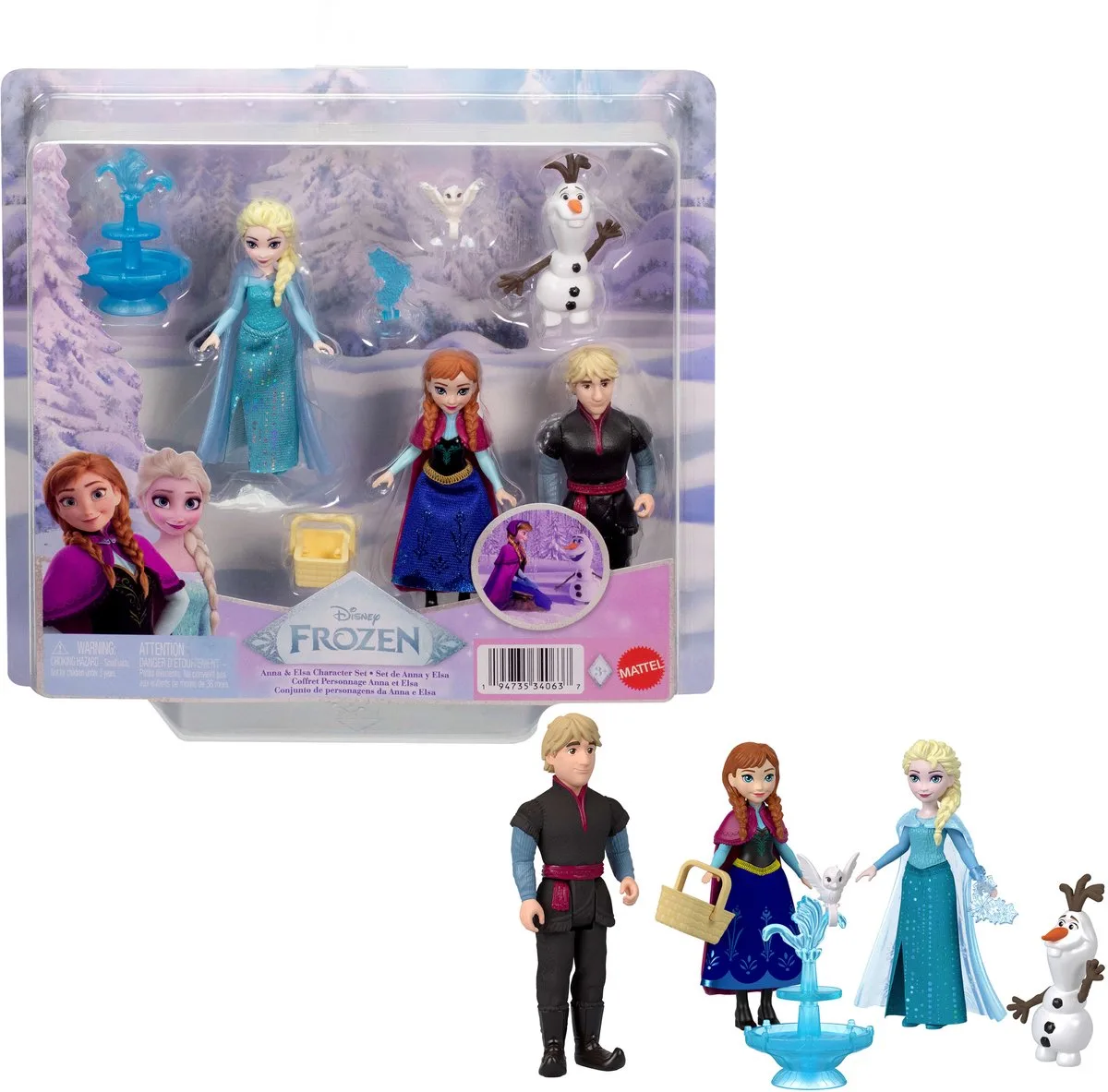Disney Frozen Anna en Elsa Personageset - met 4 kleine poppen en 4 accessoires by Mattel in Multicolour – product photo