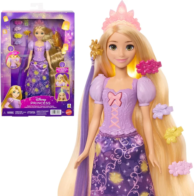 Disney Princess Lichtgevend Haar Rapunzel Modepop - Met 5 manieren om te gloeien från Mattel i Flerfärgad – produktbild 1 av 5