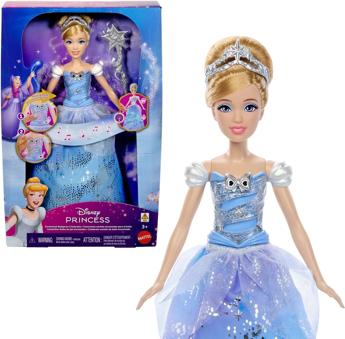 Disney Prinses – Modepop met Lichtshow en Geluid van Mattel in Assepoester – productfoto