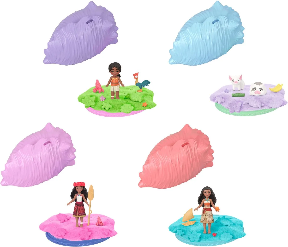 Disney Vaiana Ocean Shell Reveal met Verrassing kleine pop - Met vormbaar zand en accessoires fra Mattel i Flerfarvet – produktbillede