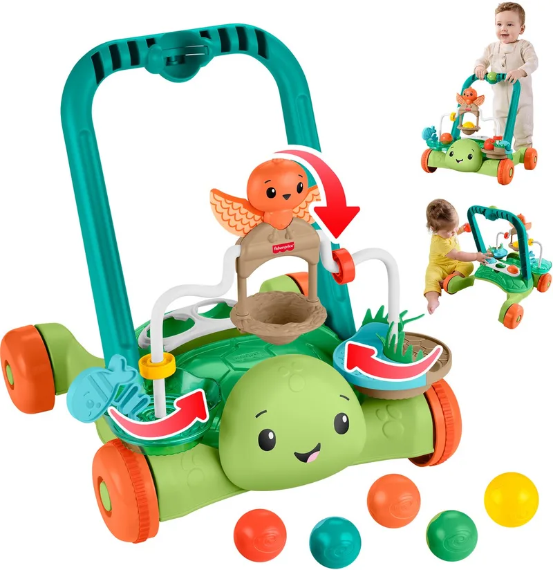 Fisher-Price Moves with You Schildpad Loopwagentje - duw- en activiteitenspeeltje met 5 Ballen van Mattel in Meerkleurig – productfoto