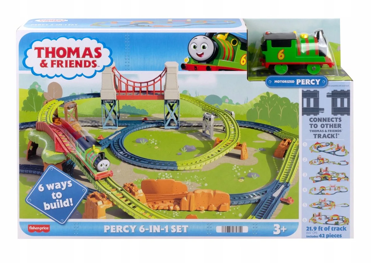 Fisher-Price Thomas & Friends Percy 6-in-1 Set van Mattel in Tomek en Vriendjes Treinset 6-in-1 met Motorisch Aangedreven Percy – productfoto