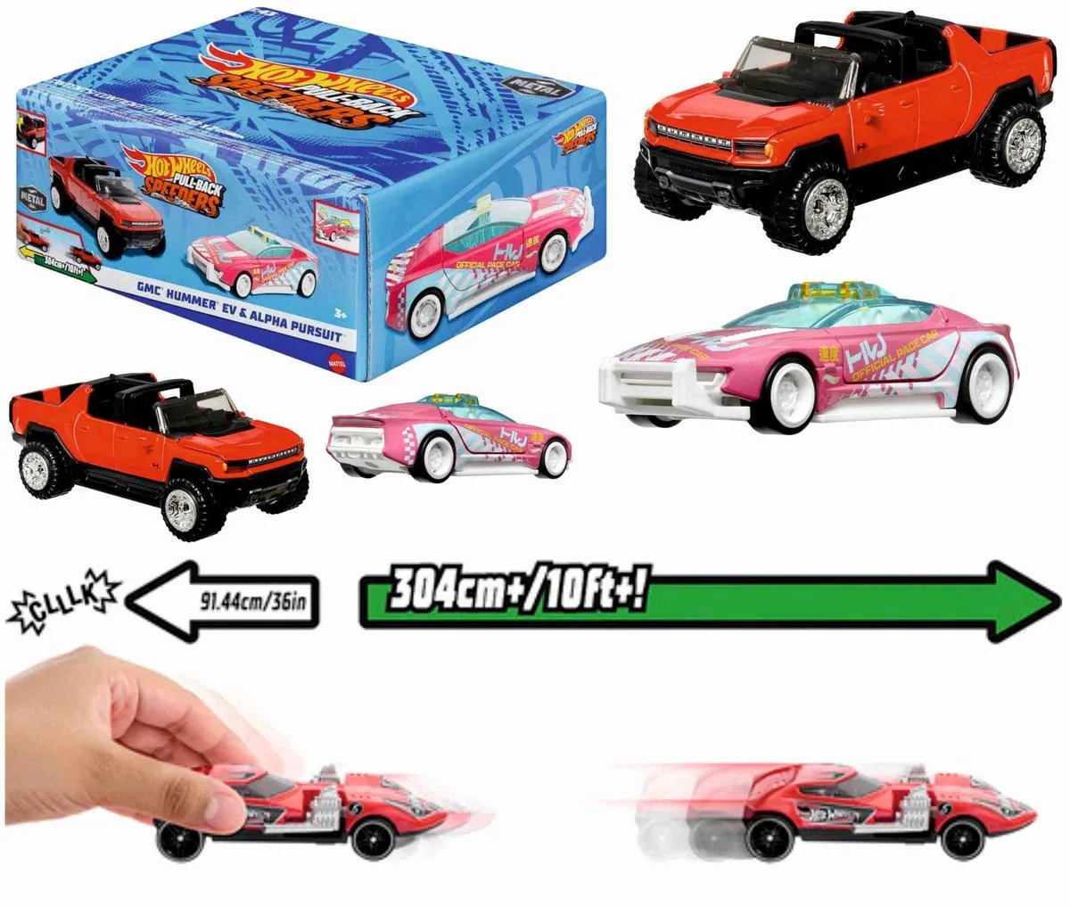 Hot Wheels Pull-Back Speeders Set 2 Auto's 1:43 meter Pull-Back Motor von Mattel in Orange – Produktfoto
