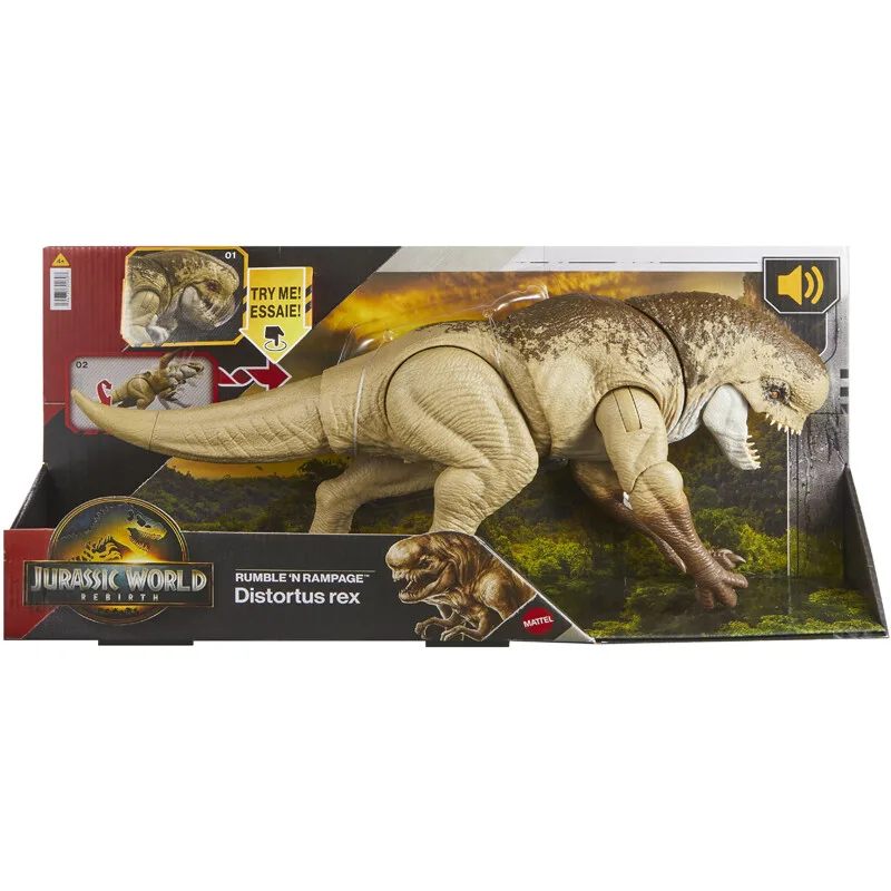 Jurassic World Rebirth Distortus Rex Figurine d'Action, Jouet Dinosaure Rumble N Rampage 22 Pouces, 2 Attaques de Mattel – photo du produit