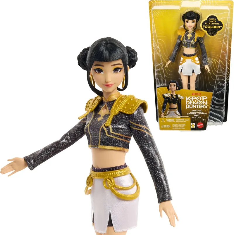 KPop Demon Hunters HUNTR/X Zoey 'Golden' zingende pop in outfit von Mattel in Zoey 'Golden' zingende pop – Produktfoto