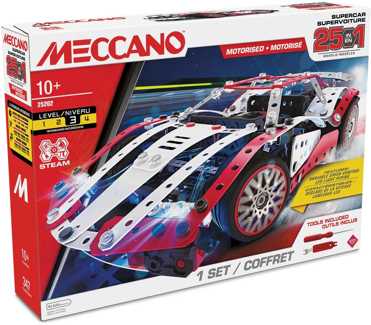 Supercar - 25 in 1 by Meccano in Red, White, Black, Blue – product photo