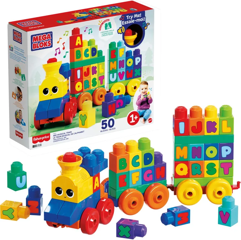 ABC muziektrein - Educatieve bouwblokken voor 1-5 jaar - 50 blokken by Mega Bloks in Meerkleurig – product photo
