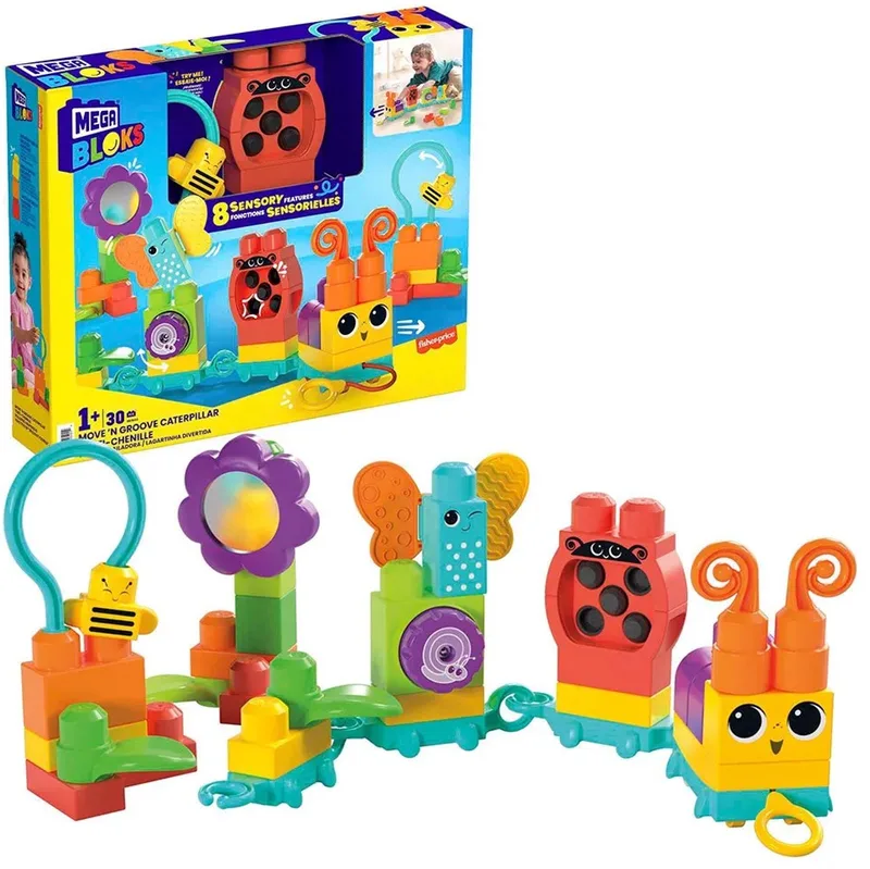 Beweeg en swing rups - 30 blokken - Bouwstenen met geluiden de Mega Bloks en Overig – photo du produit