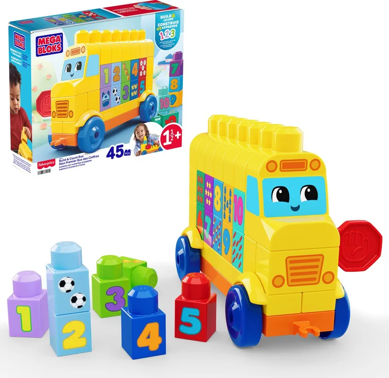 Bouwen en Tellen Bus - Speelgoedset met bouwblokken - 45 onderdelen by Mega Bloks in Meerkleurig – product photo