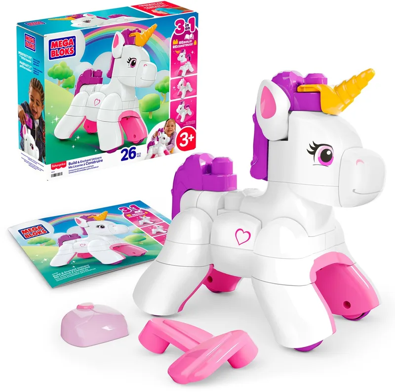Fisher-Price - Bouw en Betover Blokkenspeelgoed - 26 stukjes de Mega Bloks en Eenhoorn – photo du produit