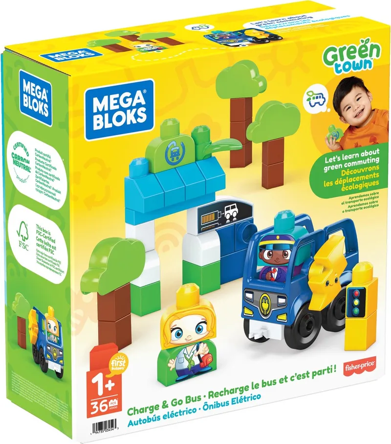 Green Town Charge & Go Bus - 35 grote bouwstenen fra Mega Bloks i Meerkleurig – produktbillede