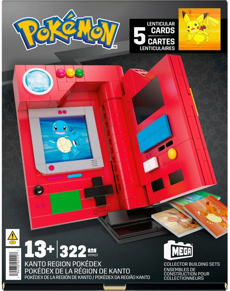 Pokémon Pokédex van Regio Kanto - 5 Verwisselbare Kaarten van Pikachu, Bulbasaur, Charmander, Squirtle en Eevee by Mega Bloks in Multicolor – product photo