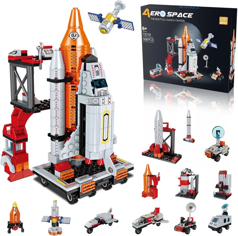 Ruimteverkenningsshuttle bouwstenen bouwset - 566 steentjes - 12 in 1 van Mega Bloks – productfoto