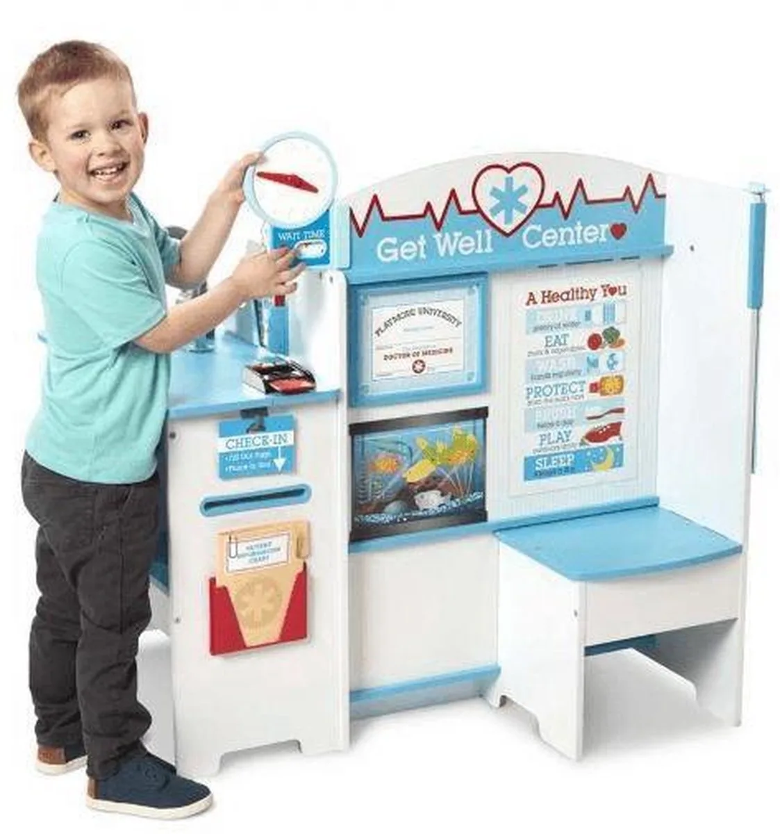 Houten Dokterspraktijk van Melissa & Doug in Witblauw – productfoto