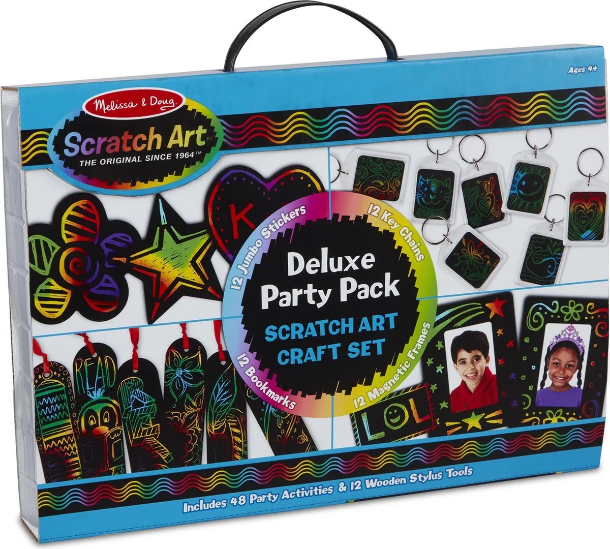 Kraskaart Scratch Art - Deluxe Zwart 60-delig de Melissa & Doug en Multicolore – photo du produit