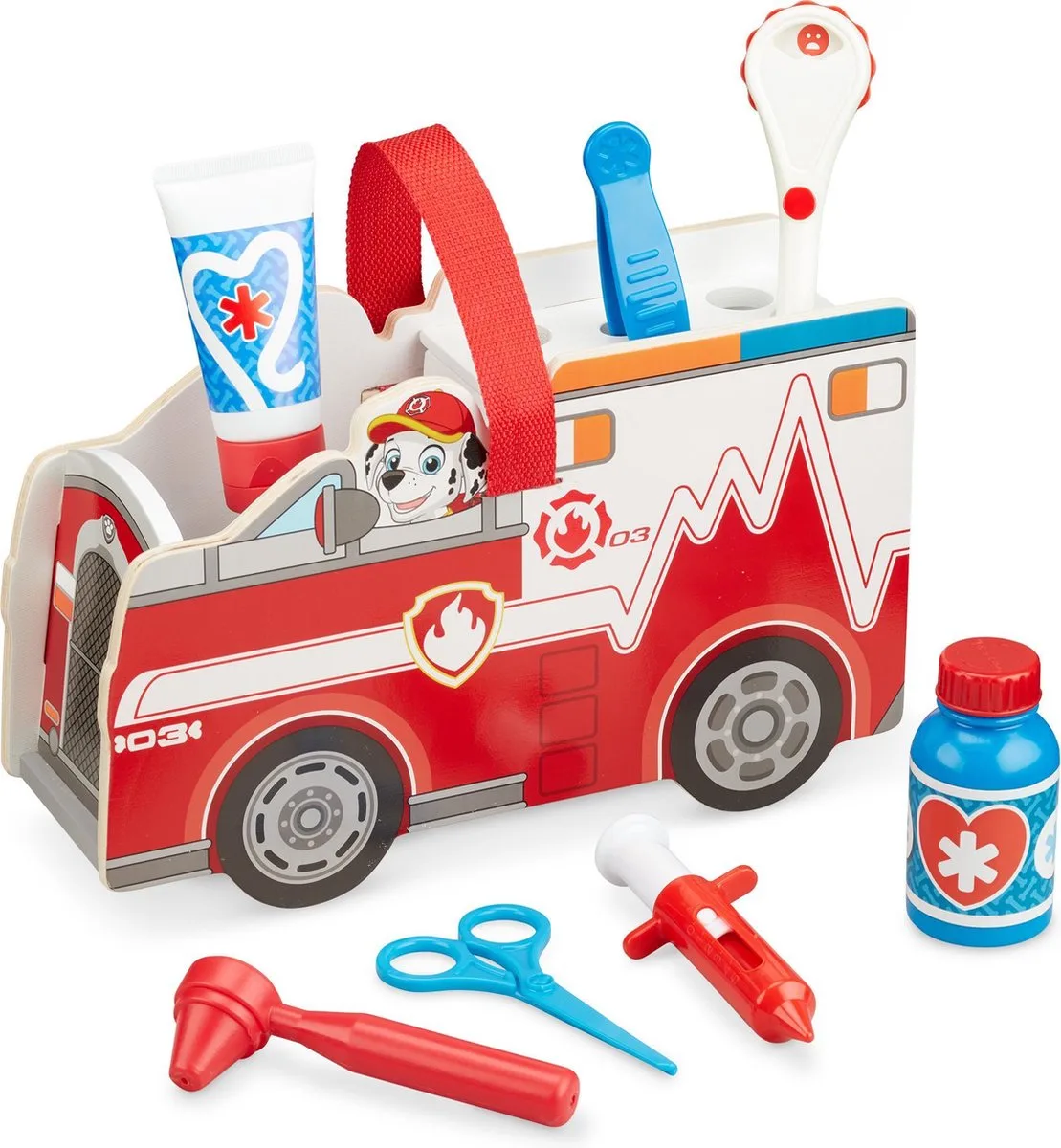 Paw Patrol Marshall's Wooden Rescue Caddy - marshall - houten voertuig - paw patrol - speelgoedvoertuig de Melissa & Doug en Rouge – photo du produit