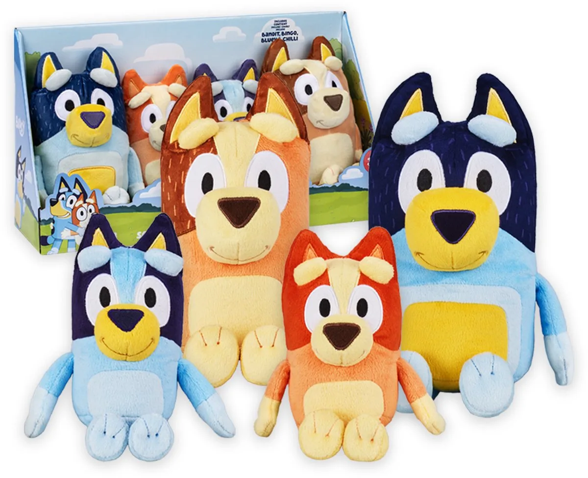 BLUEY - Heeler Familie Knuffelset - Bluey, Bingo, Bandit & Chilli - Pluchen knuffels van Moose Toys in Meerkleurig – productfoto