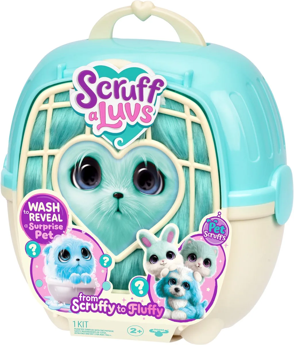 Scruff a Luvs - Blauwe Mystery Knuffel in Draagmand (Puppy, Kitten of Konijntje) by Moose Toys in Blue – product photo