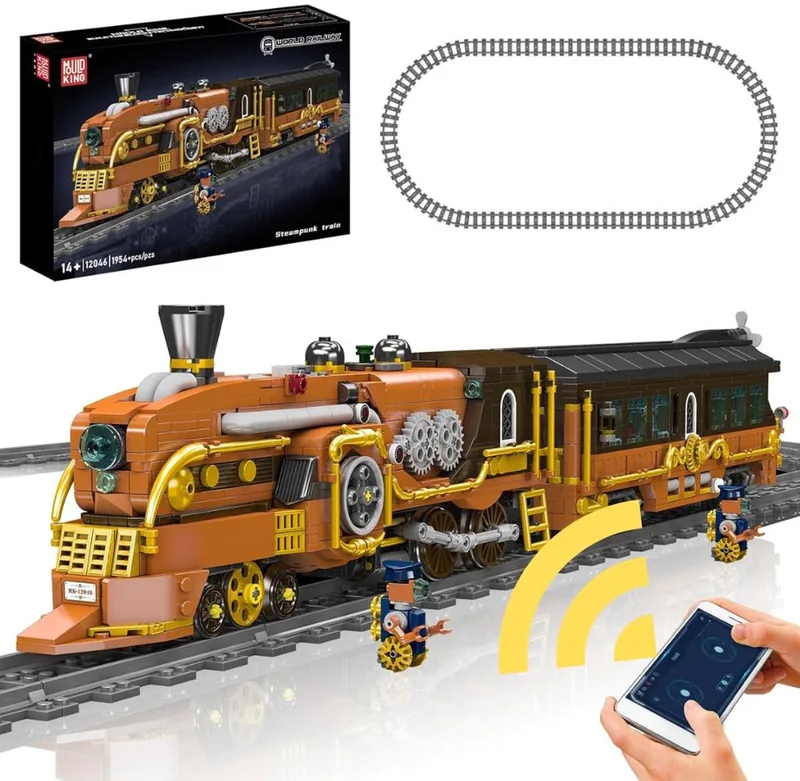 Afstandsbediening Steampunk Stoomlocomotief 12046 by Mould King in City – locomotief Steampunk, 1954 bouwblokken – product photo