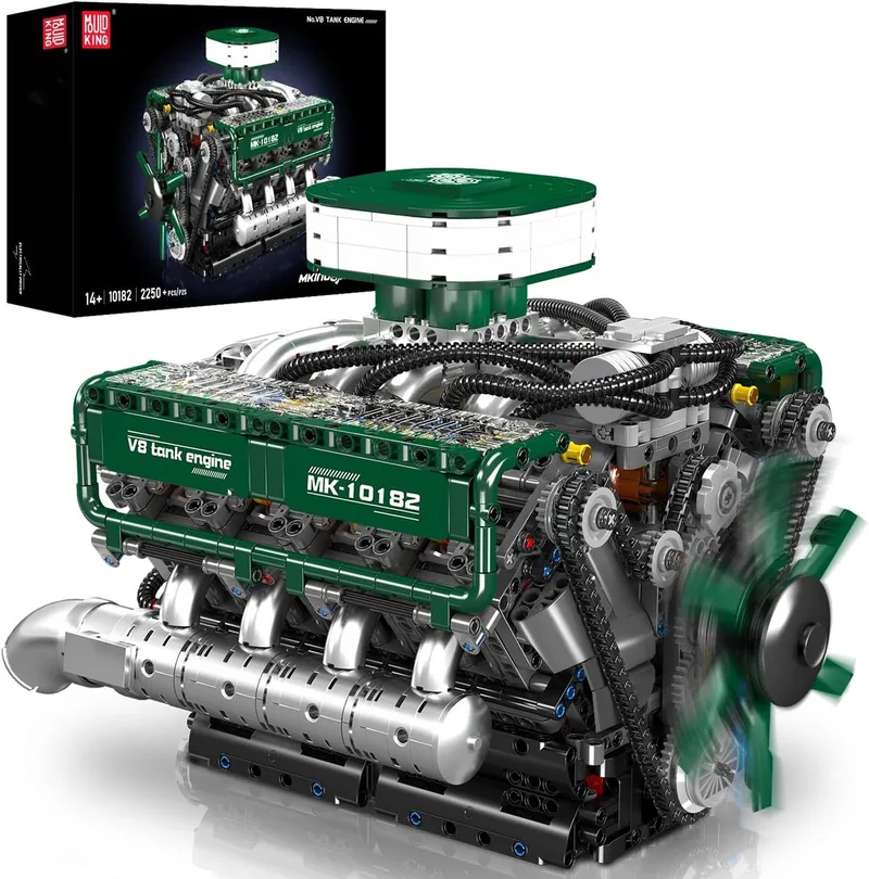 Bouwpakket V8 Dubbele Turbo Motor, 2250 Delen, Technisch Model van Mould King – productfoto