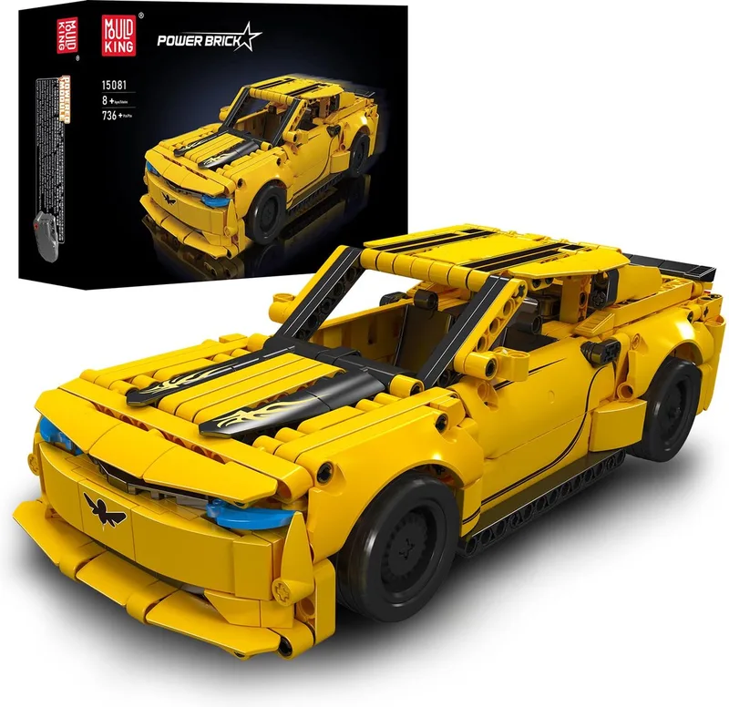 Dodge Challenger - Terug Trek Functie - Mould King 15081 - Kinderen - Pull Back Functie - 736 onderdelen - bouwset - lego compatibel de Mould King en Geel – photo du produit