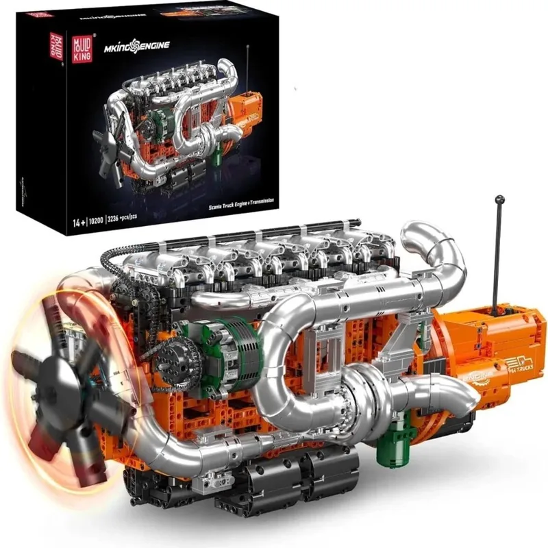 Inline-6 Vrachtwagen Motor & Versnellingsbak 10200 de Mould King en Modelbouw : XXL Truck Engine, 3236 bouwblokken – photo du produit
