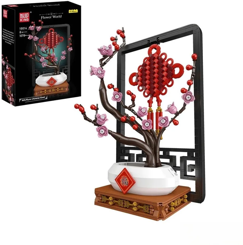 Mould King 10014 Geluks Pruim Bloesem plantje in vaas bouwset | Botanical flowers collection modelbouw | Kunstbloemen speelgoed bouwpakketten voor volwassenen & kinderen | DIY bloemen planten geschikt voor Lego | Bouwdoos met 1078 bouwstenen by Mould King in Plum blossom, 1078 bouwblokken – product photo