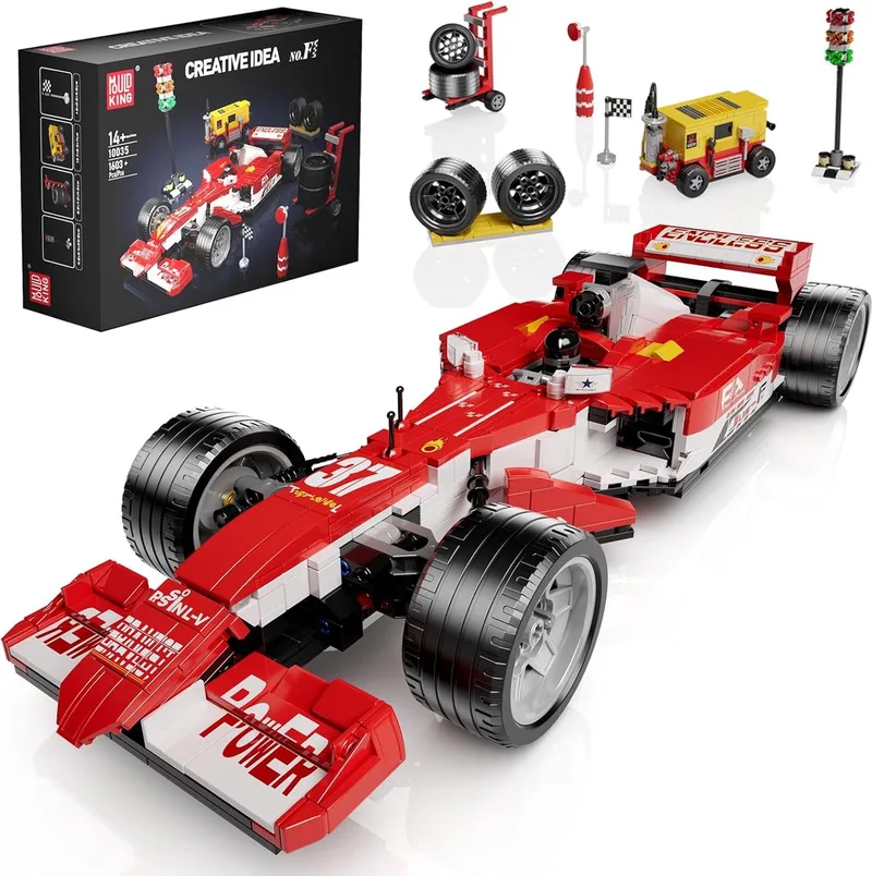 Mould King 10035 Formule 1 race auto met pitstop bouwset | Technische speelgoed voor volwassenen & kinderen | F1 racewagen geschikt voor jongens en meisjes | Bouwdoos met 1603 bouwstenen van Mould King in Racing : F1 Pitstop, 1603 bouwblokken – productfoto